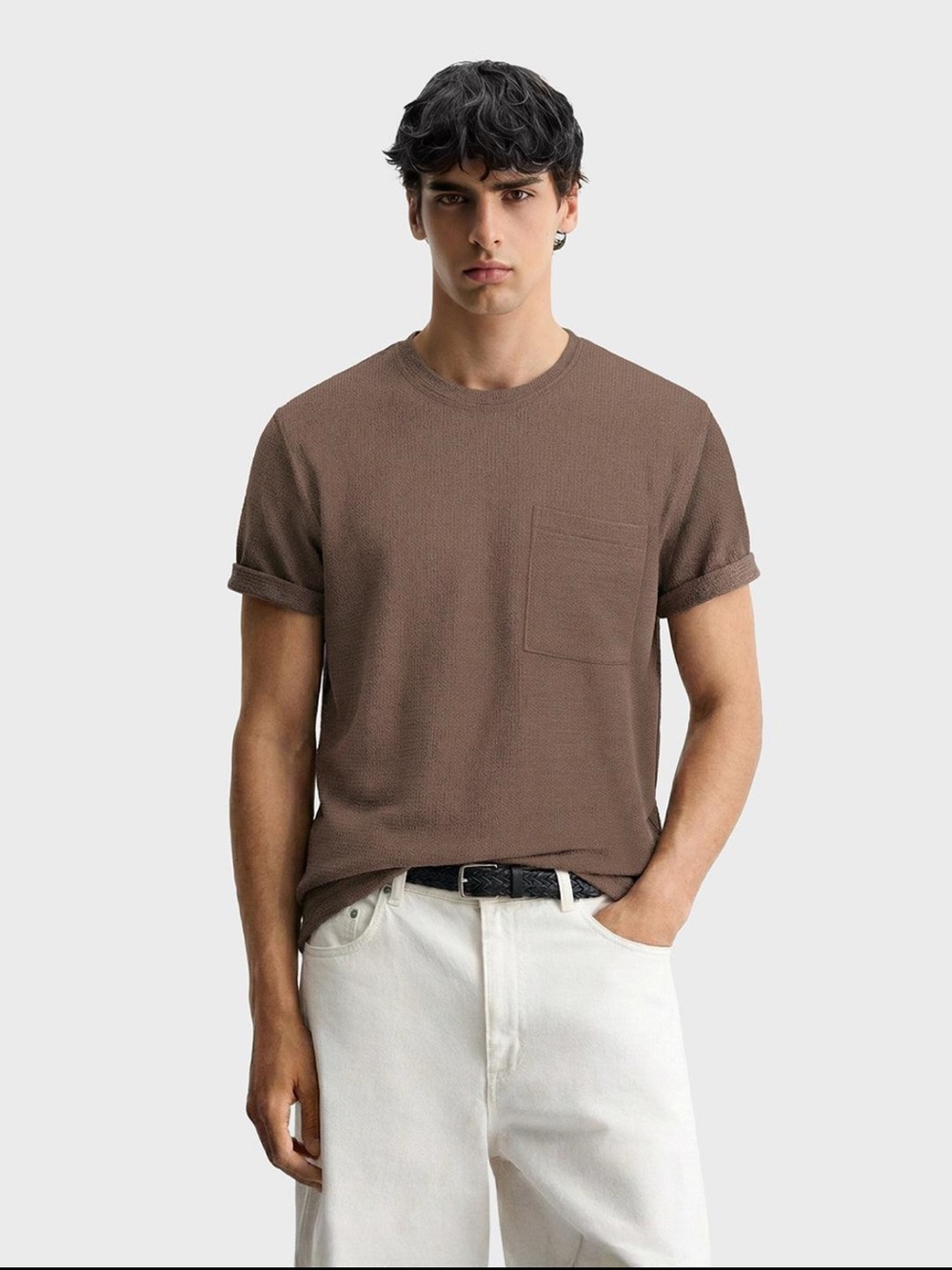 Ben Sherman Pocket T-Shirt Mens Large Brown Textured Cotton Crew Neck NWOT